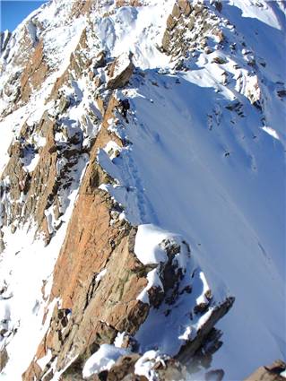 knife edge ridge approaching Malte Brun