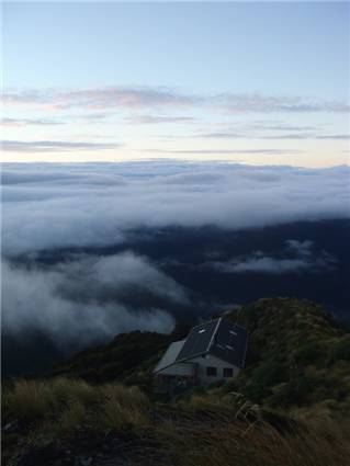 Looking down at Powell Hut