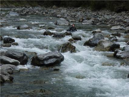 Alyn heading for the rapids! (and not looking quite so Jolly)