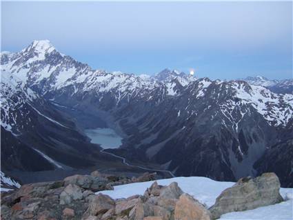 Full moon over Mt Cook Range from Olivier